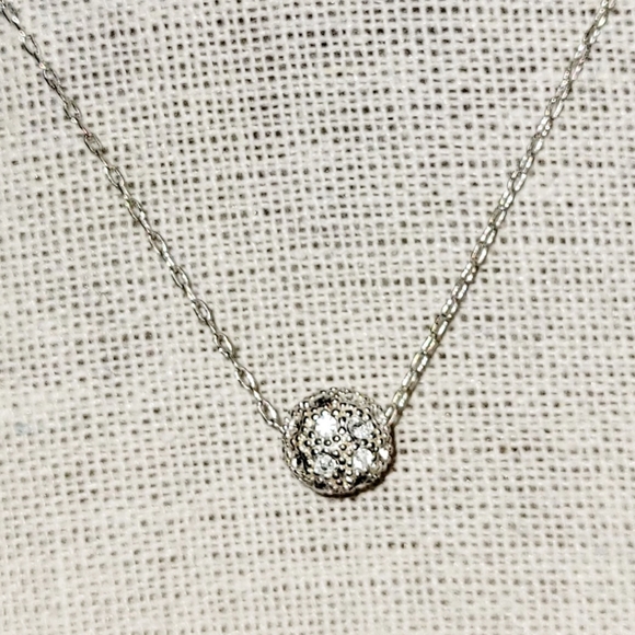 Pave Crystal Ball Choker Necklace on Silver-tone Chain, Delicate, and Dai… - Picture 1 of 6